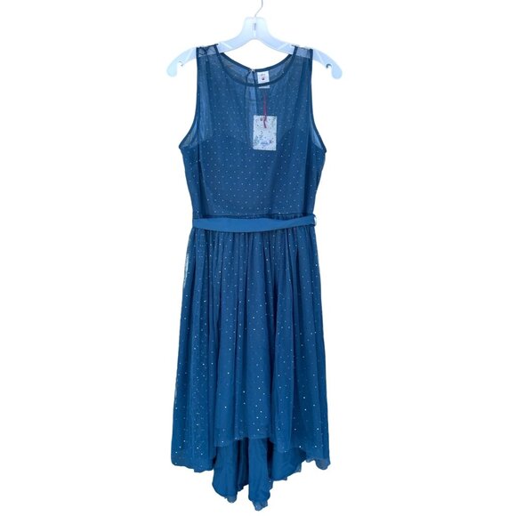 NWT Lauren Conrad Teal Blue Tulle Fit & Flare Dress Foil Dot Size 8 Snow White - Picture 1 of 14
